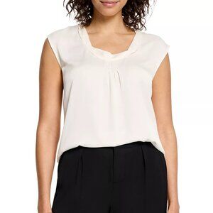 108$ NIC+ZOE Twisted Collar Pleated Pullover Top Sleeveless Size M Classic Cream